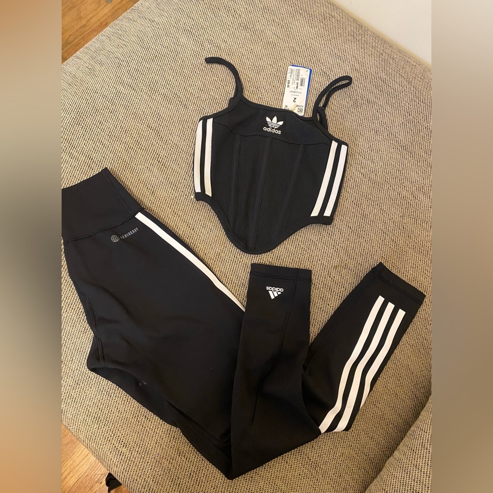 Adidas Black and White Crop Top and Leggings